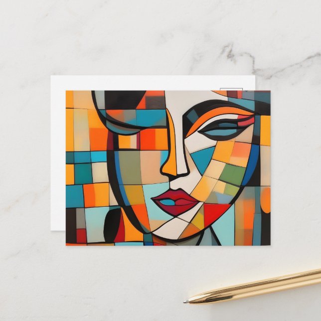 Kubismus Abstrakte Lady Face Postkarte (Vorderseite/Rückseite Beispiel)