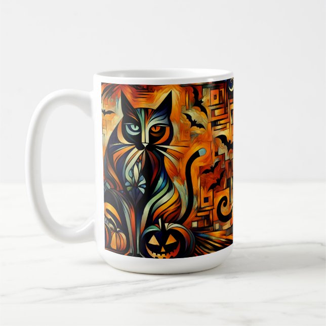 Kubismus Halloween Cat Mug Kaffeetasse (Links)