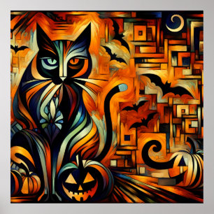 Kubismus Halloween Cat Poster