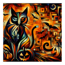 Kubismus Halloween Cat Poster