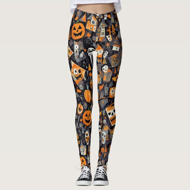 Kubismus Halloween Leggings (Vorderseite)
