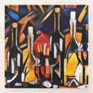 Kubismus Themen Wein: Flaschen & Trauben Glasuntersetzer