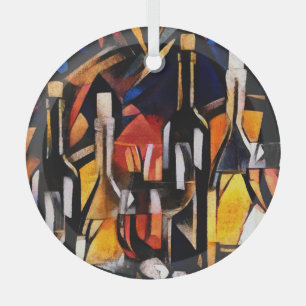 Kubismus Themen Wein: Flaschen & Trauben Ornament Aus Glas