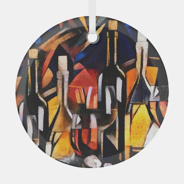 Kubismus Themen Wein: Flaschen & Trauben Ornament Aus Glas (Vorderseite)