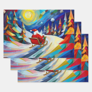 Kubismus Weihnachtsmann Weihnachtsfeier Geschenkpapier Set