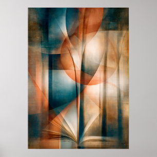 Kubistische Buch- und Waldkunst für Bücherliebhabe Poster