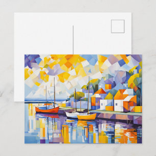 Kubistische Hafenlandschaft mit Booten Postkarte