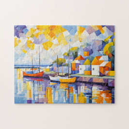 Kubistische Hafenlandschaft mit Booten Puzzle
