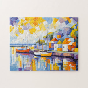 Kubistische Hafenlandschaft mit Booten Puzzle