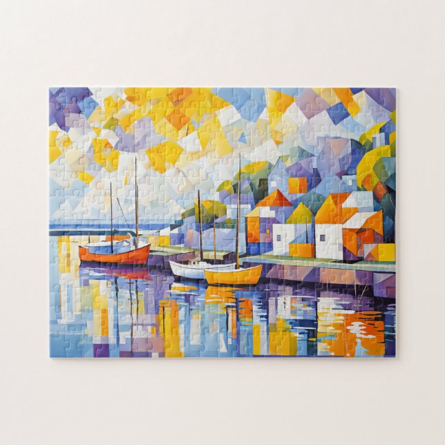 Kubistische Hafenlandschaft mit Booten Puzzle (Horizontal)