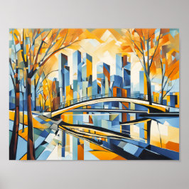 Kubistische Herbstbrücke im Stadtbild Poster