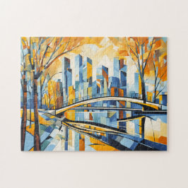 Kubistische Herbstbrücke im Stadtbild Puzzle