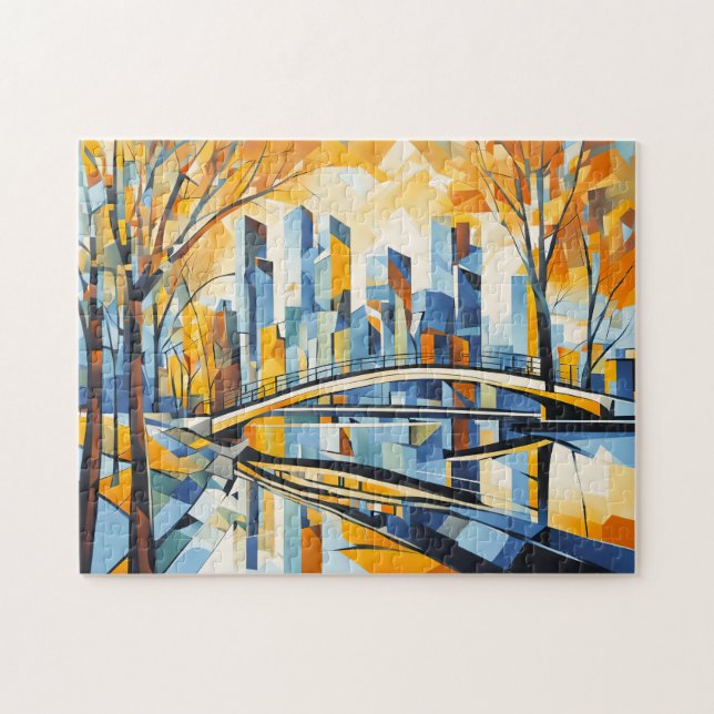 Kubistische Herbstbrücke im Stadtbild Puzzle (Horizontal)