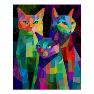 Kubistische Katzenwächter Poster