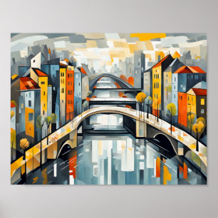Kubistische Schneebrücke über Reflektierte Stadt Poster