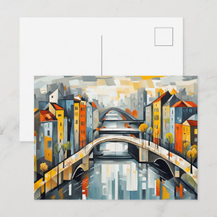 Kubistische Schneebrücke über Reflektierte Stadt Postkarte