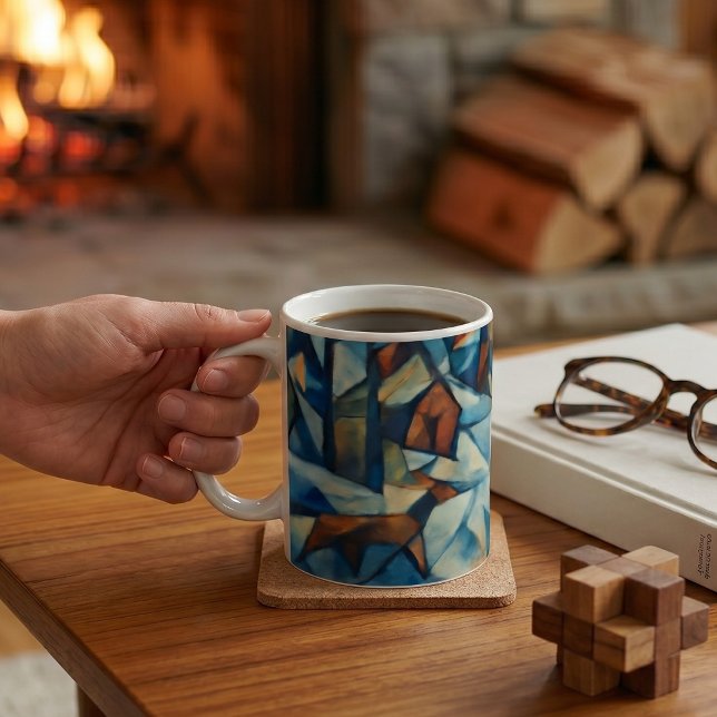 Kubistischer expressionistischer Winterdorf-Becher Kaffeetasse (Lifestyle Shot)