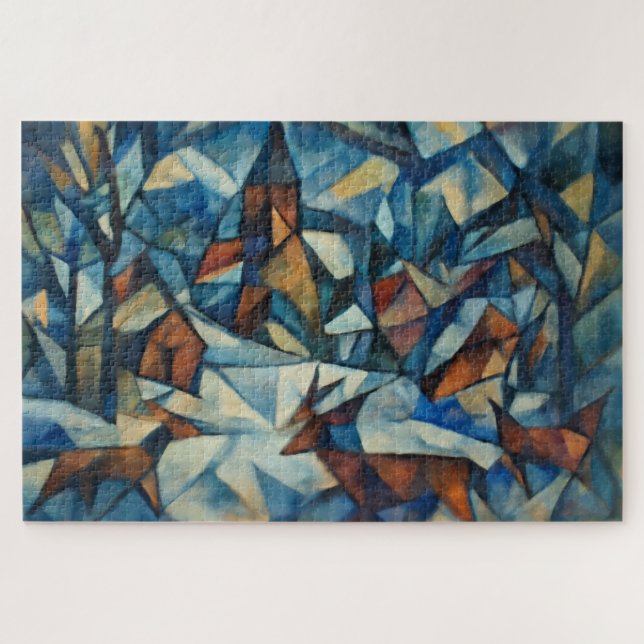 Kubistischer expressionistischer Winterdorf-Puzzle Puzzle (Horizontal)