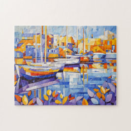 Kubistischer Jachthafen mit Booten und Überlegunge Puzzle