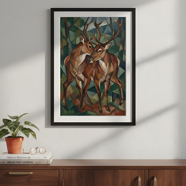 Kubistischer Rentierposter Poster (Lifestyle Shot)