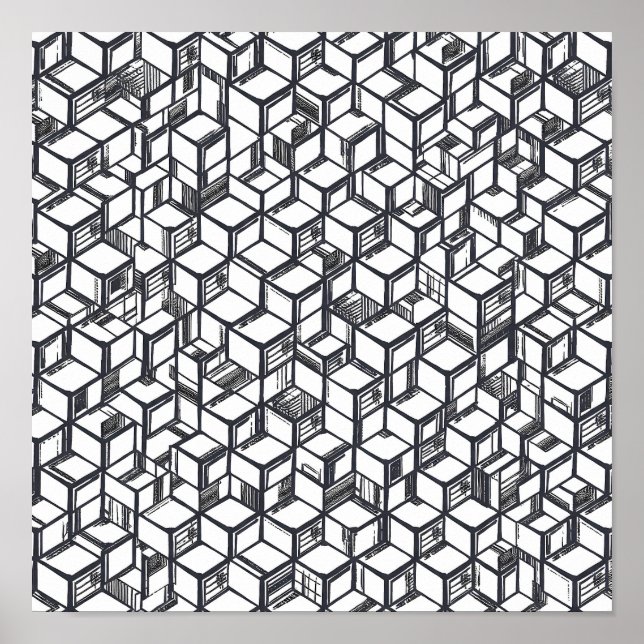 Kubistisches geometrisches Hypercube-Dekorationsvo Poster (Vorne)