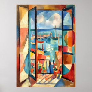 Kubistisches offenes Fenster am Meer Poster