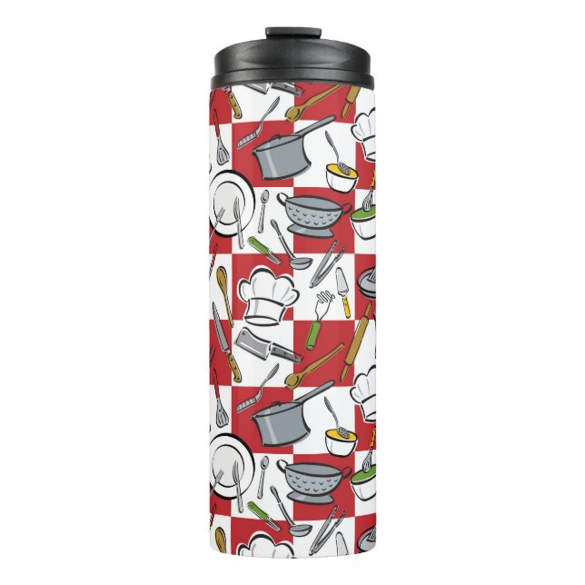 Küche bearbeitet Karo Thermosbecher (Vorderseite)