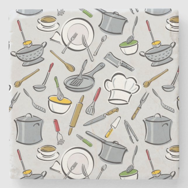 Küche bearbeitet Muster Steinuntersetzer (Vorderseite)