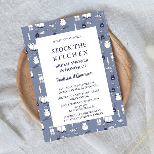 Küche einrichten Moderne blaue Hochzeitsdusche Einladung