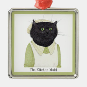 KÜCHE MAID CAT Premium Square Ornament + Text Aus Metall
