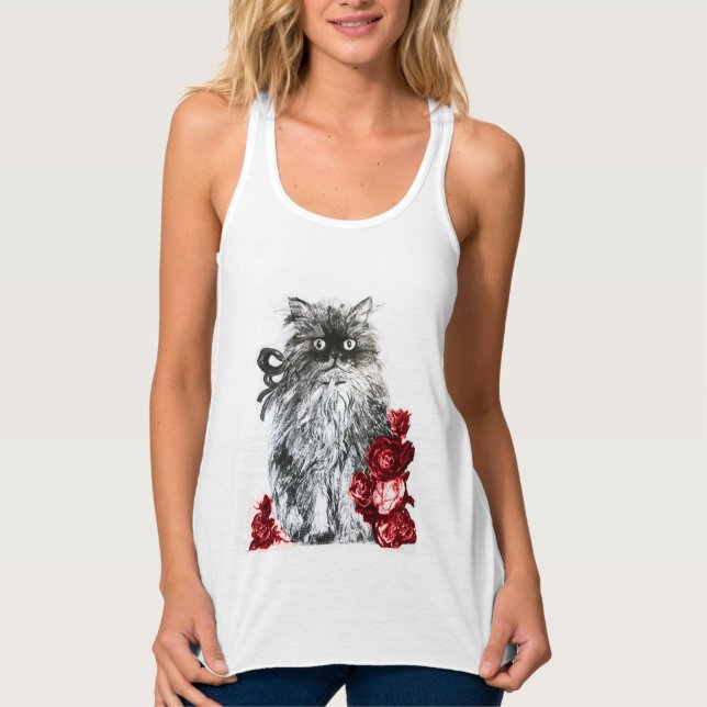 KÜCHE MIT ROTE ROSEN, Schwarzweiß Tank Top (Vorderseite)