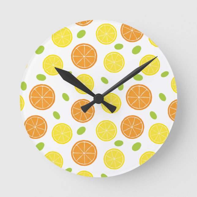Küche Mittelmeerfrucht Orange und Zitrone Slice Runde Wanduhr (Vorderseite)