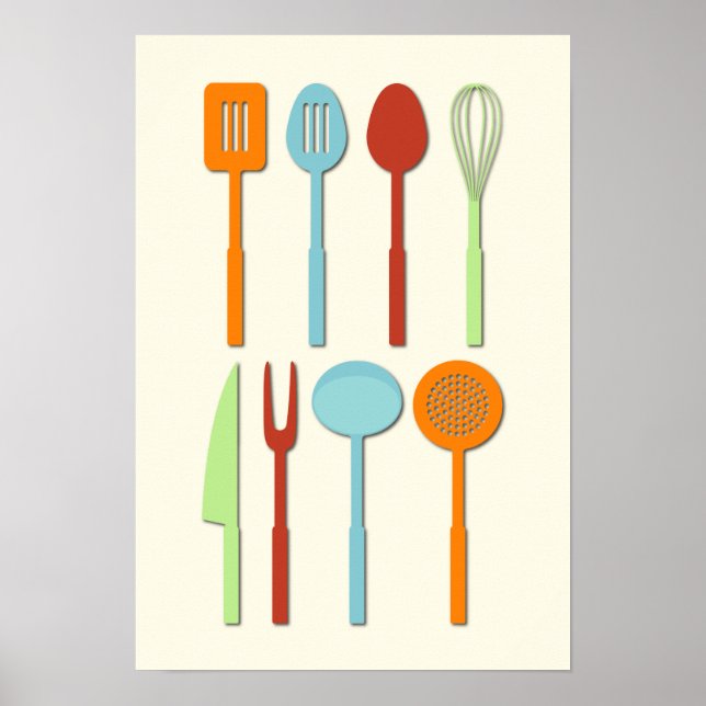 Küche Utensil Silhouetten ORBLC Poster (Vorne)