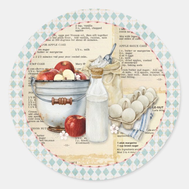 Küche versorgt Eier Milchäpfel Runder Aufkleber (Vorderseite)