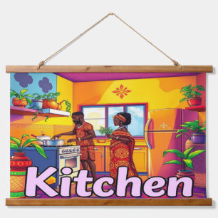 KÜCHE Wandteppich Mit Holzrahmen