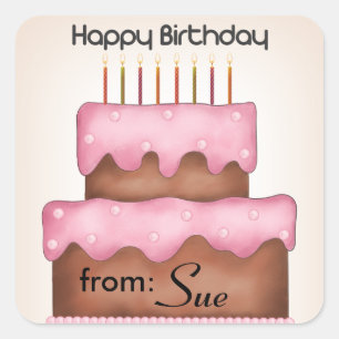 "Kuchen auf Feuer"-Aufkleber für Geburtstagsgesche Quadratischer Aufkleber