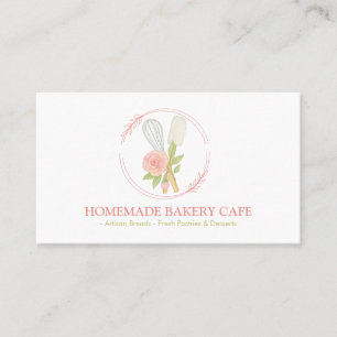Kuchen Bäckerei Catering Logo Blush Rosa Floral Visitenkarte