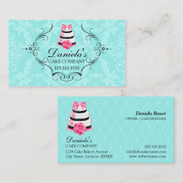 Kuchen-Bäckerei-Damast-Aqua-Rosa Visitenkarte