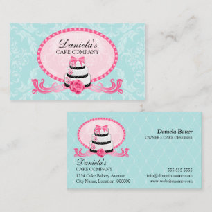 Kuchen-Bäckerei-Damast-Aqua-Rosa Visitenkarte