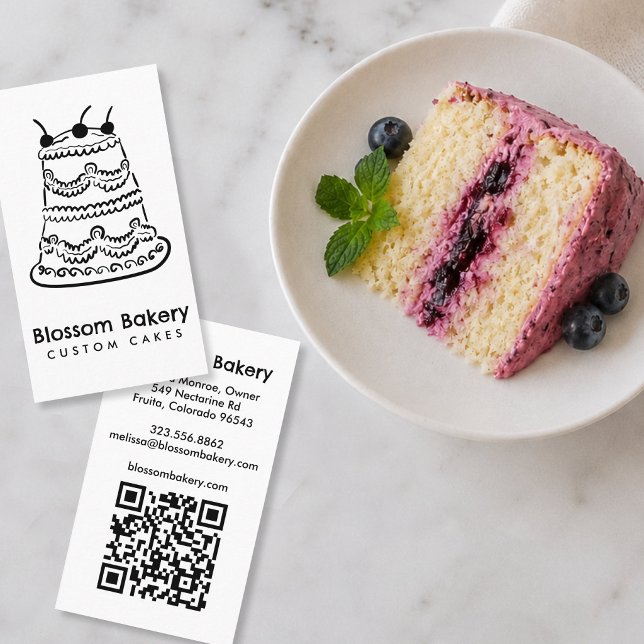 Kuchen Bäckerei Dessert Catering INDIVIDUELLER QR  Visitenkarte (Cake Bakery Dessert Catering CUSTOM QR Code Hand-drawn Business Card
)