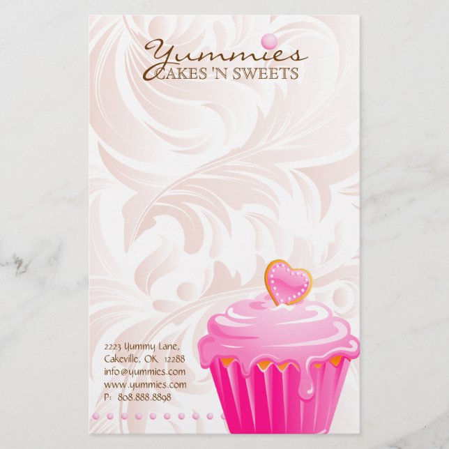 Kuchen-Bäckerei-Gebäck-Kochs-Rosa-Herz verlässt 1 Briefpapier (Vorderseite)