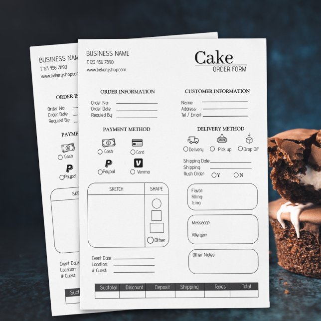 Kuchen Bestellung Form Bäckerei Kleines Unternehme (Cake Order Form Bakery Small Business Wedding Cake)