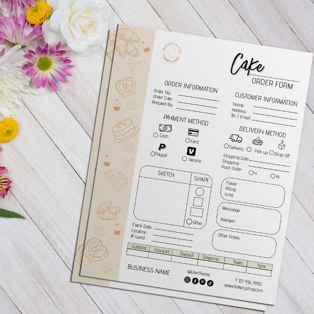 Kuchen Bestellung Form Bäckerei Kleines Unternehme Flyer (Cake Order Form Bakery Small Business Wedding Cake Flyer)