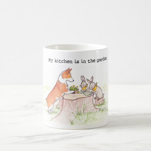Küchen-Gärtner - Corgi und Häschen Kaffeetasse (Mittel)