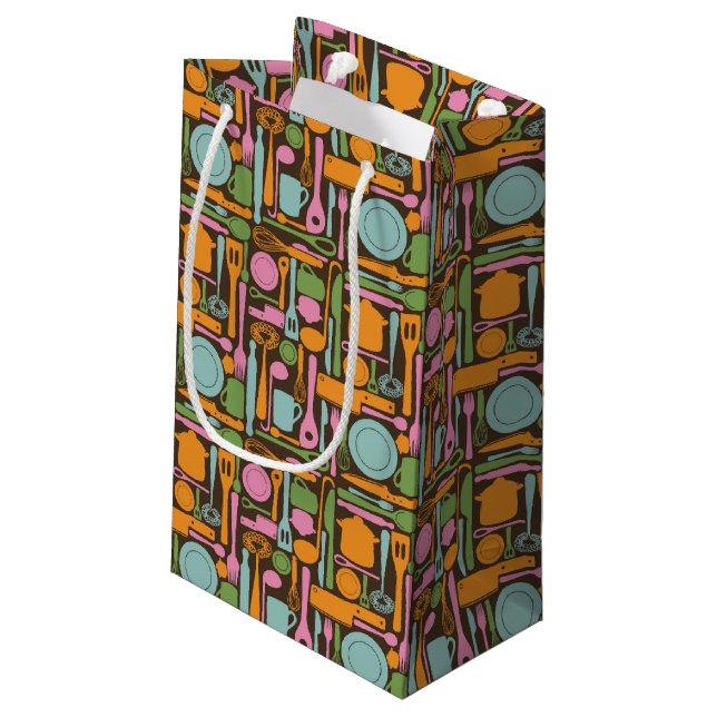 Küchen-Gerät-Muster 3 Kleine Geschenktüte (Rückseite Schrägansicht)