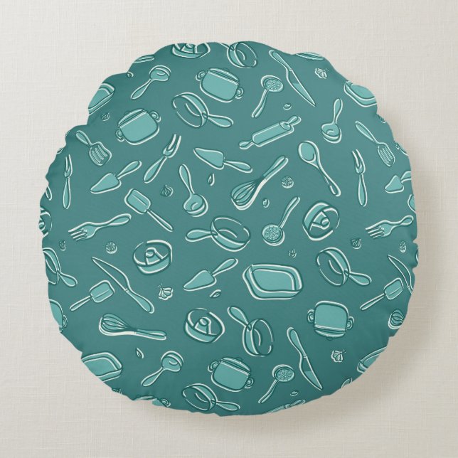 Küchen-Gerät-Muster Rundes Kissen (Vorderseite)