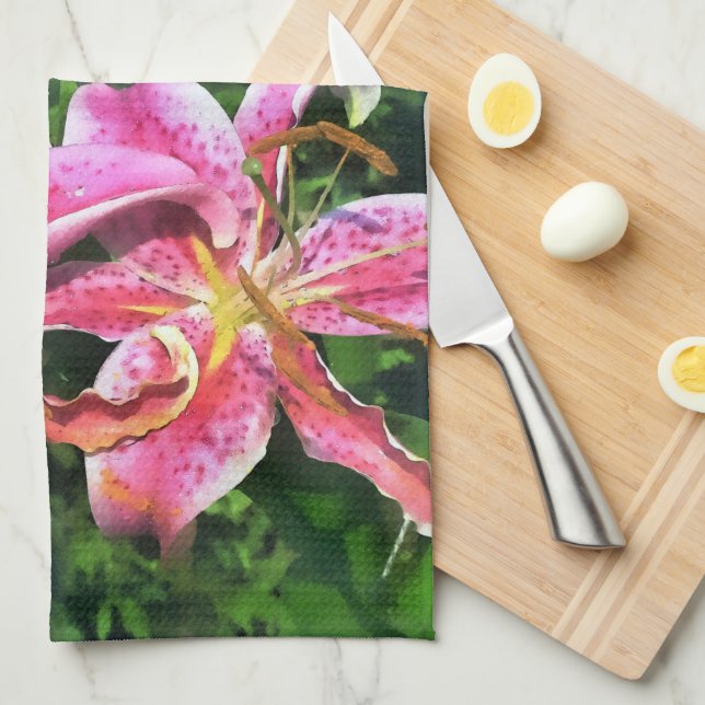 Küchen Handtuchrosa Lilien Geschirrtuch (Viertel Falte)