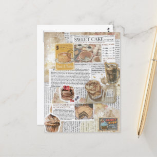 Kuchen & Kaffee Vintage-Ephemera-Decoupage Postkarte