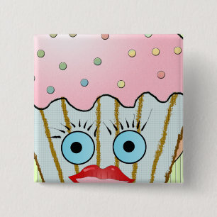 Kuchen-Kuchen-Geburtstags-Muster-Gesichts-Auge Button