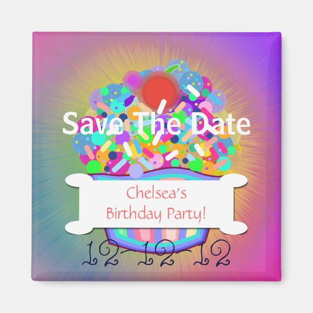 Kuchen mit Sprinklen Save the Date Magnet (Vorne)